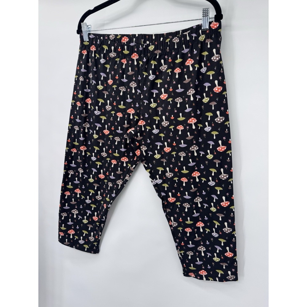 NWT XXL Leggings Black Mushroom Print Stretch Pants fairycore statement festival